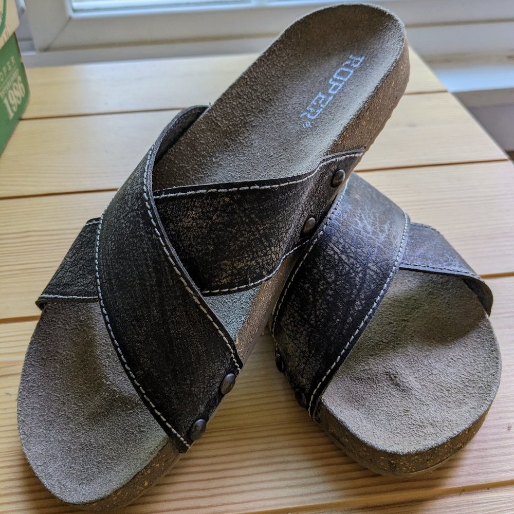 Leather Cross Band Footbed Sandals